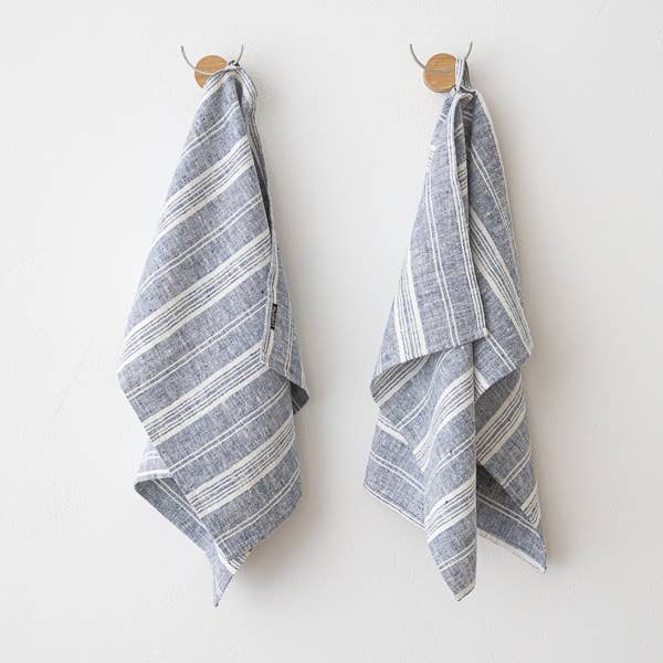Linen Hand Towels Indigo Multistripe