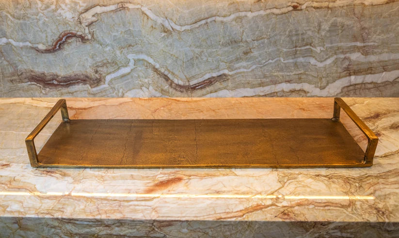 Bowl & Frame: Handcrafted Rectangular Large Brass Serving Tray 36"