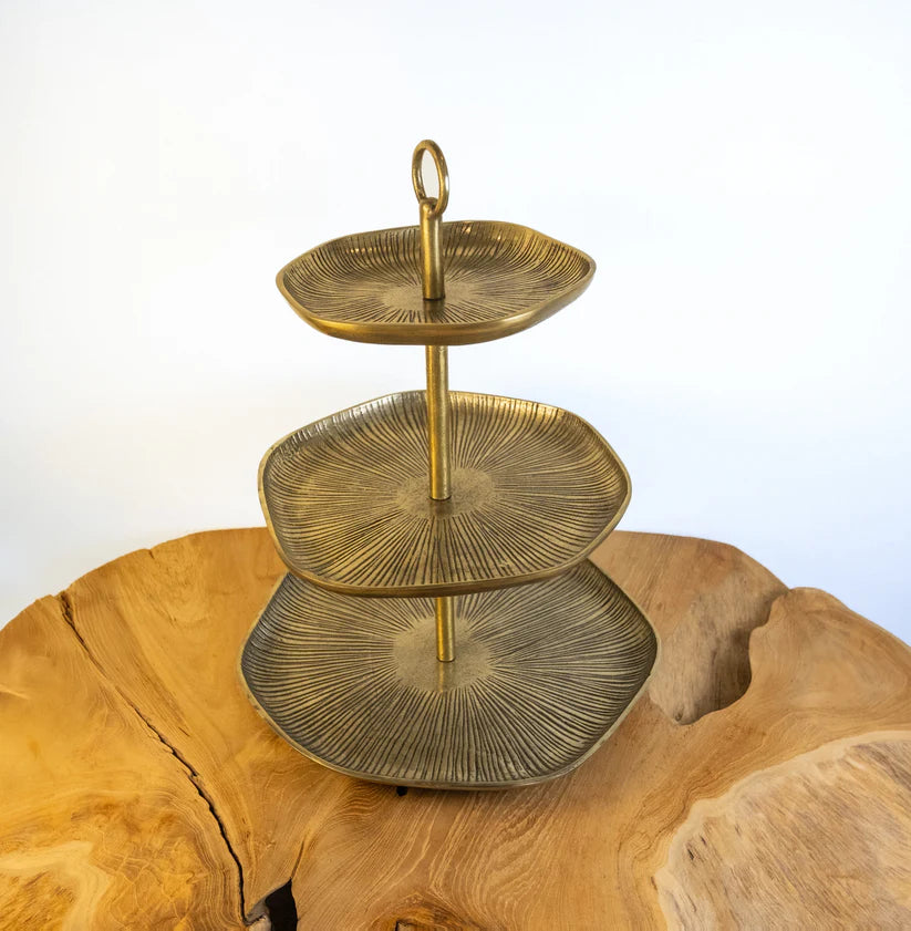 Bowl & Frame: Antique Brass 3-Tier Serving Stand