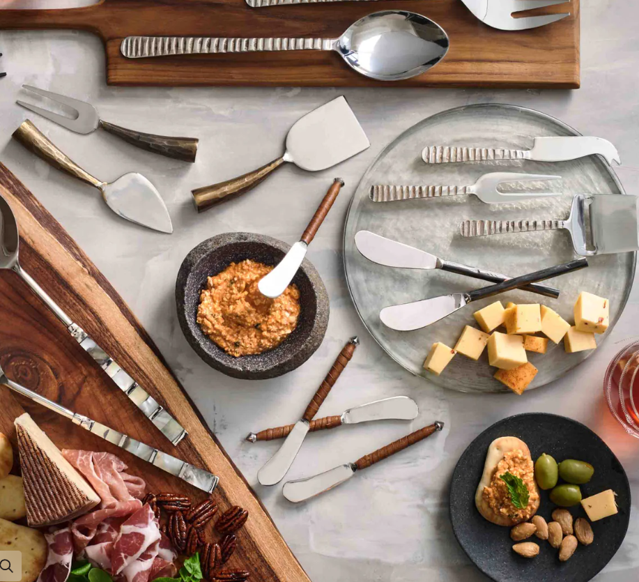 Hand Forged Stainless Steel and Leather Cheese Knives (set of 3)