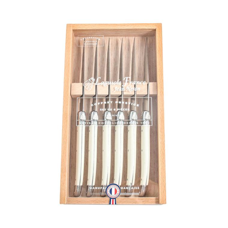 LAGUIOLE IVORY KNIVES ACRYLIC LID (SET OF 6)