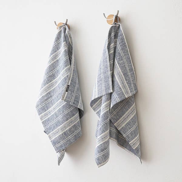 Linen Hand Towels Indigo Multistripe