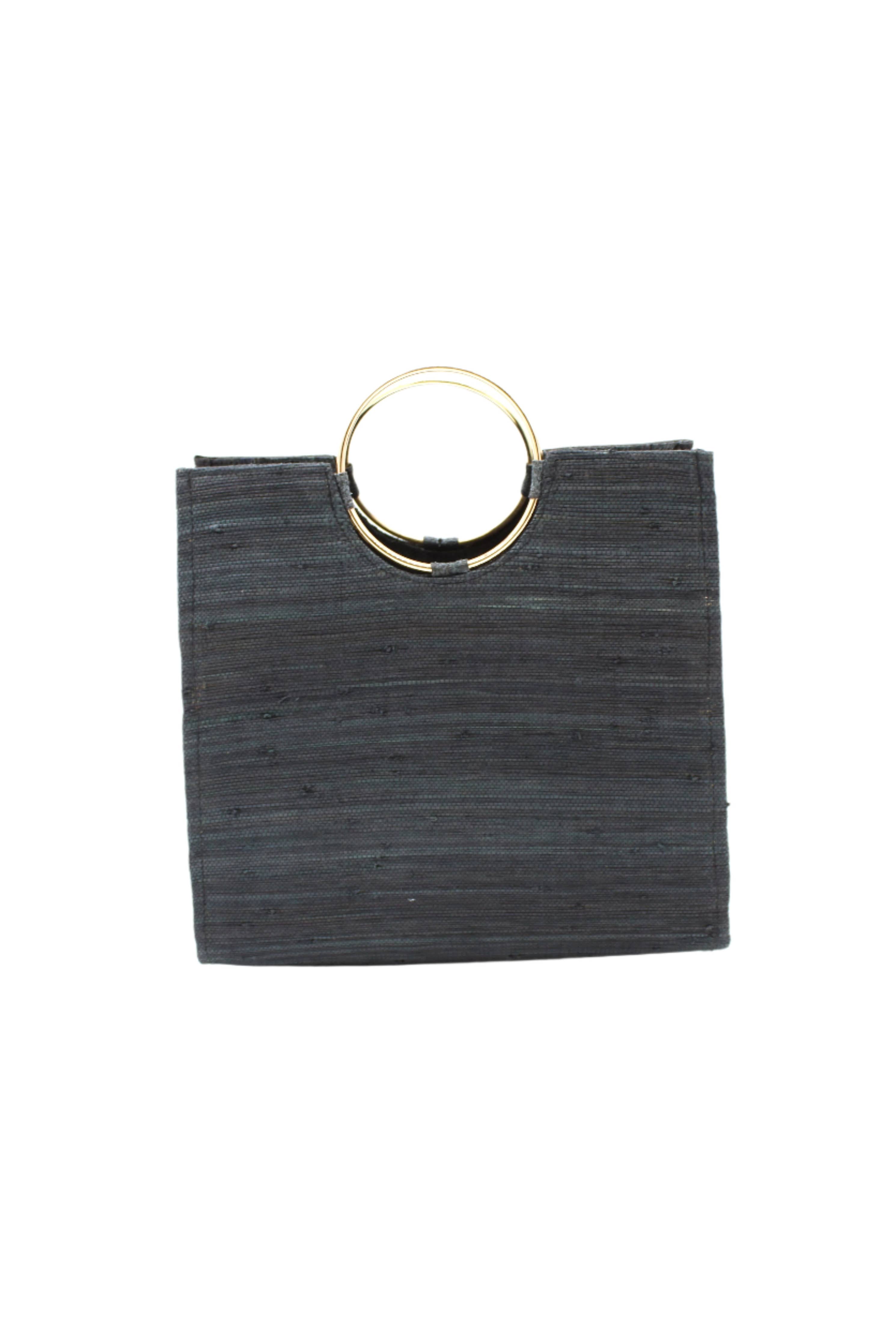 JoJo Woven Straw Handbag with Metal Ring Handles