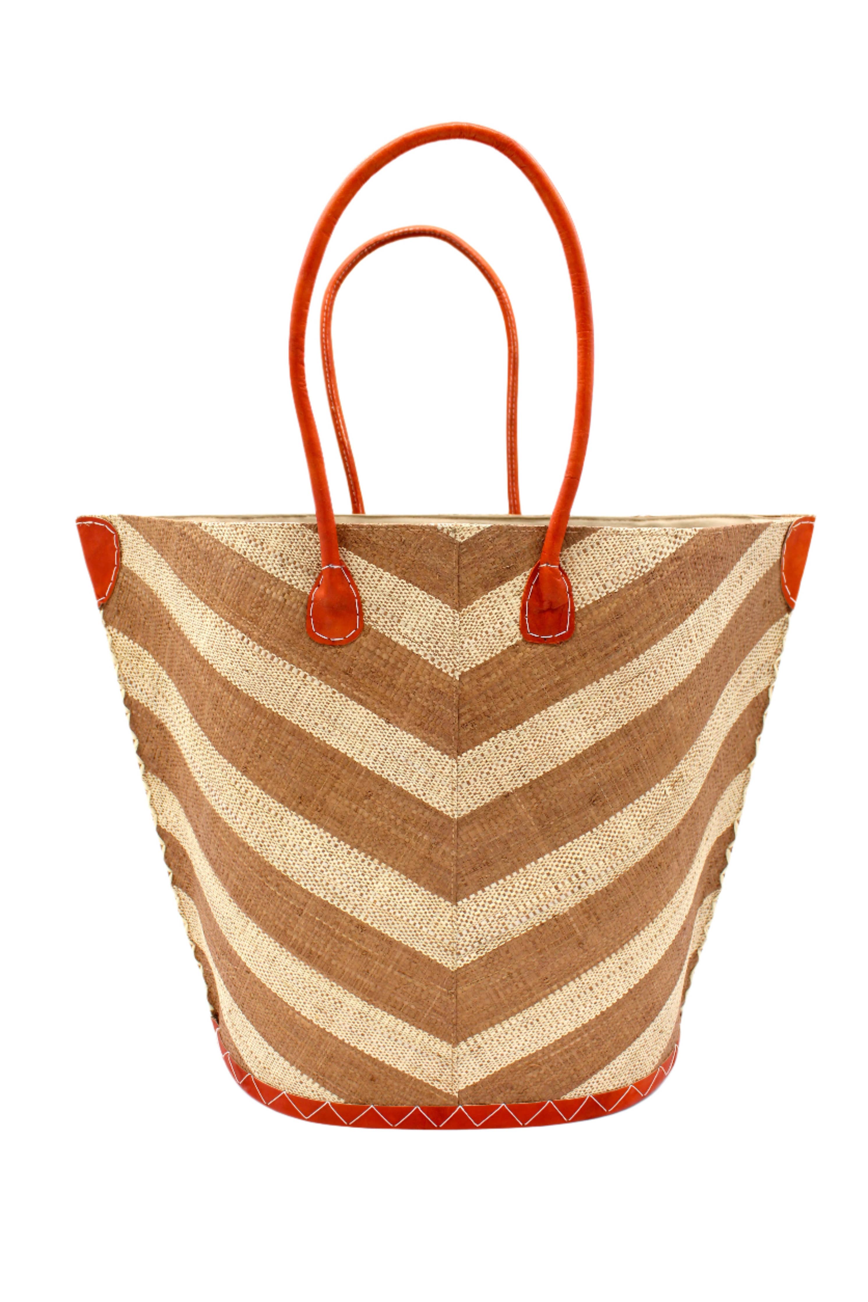 Santa Cruz Wide Stripe Chevron Large Straw Tote Bag