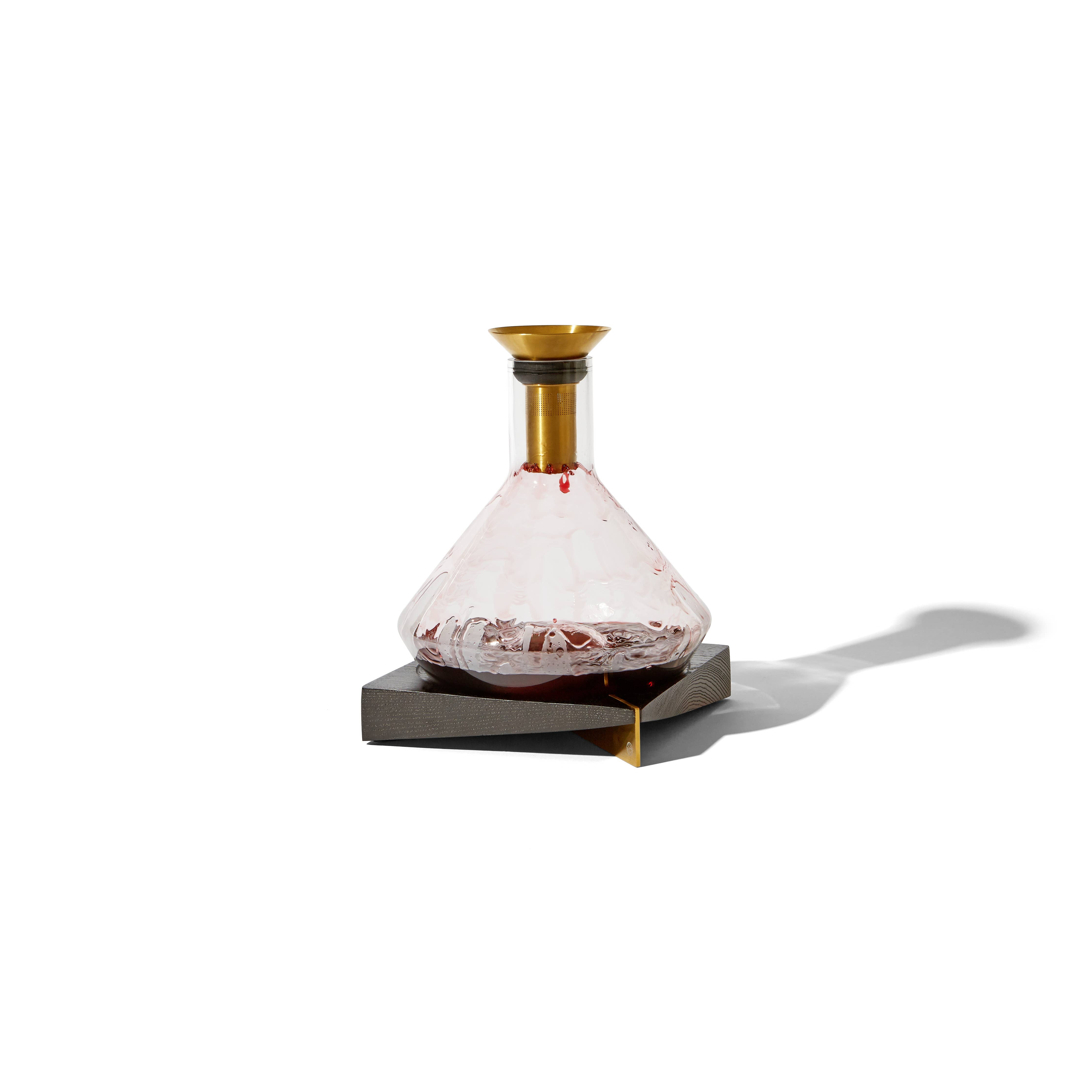Brass Toned Decanter with Acacia Wood Coaster