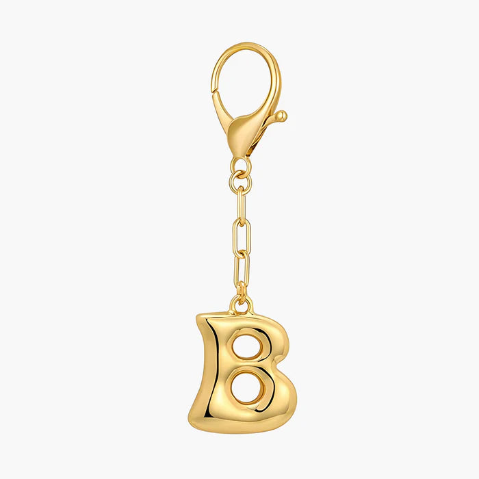 Bubble Letter Initial Keychain & Bag Charm - Gold
