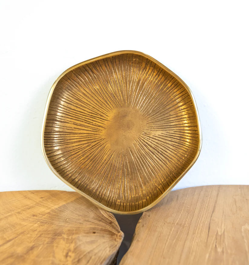 Bowl & Frame: Antique Brass Sunburst Decorative Large Plate 16"