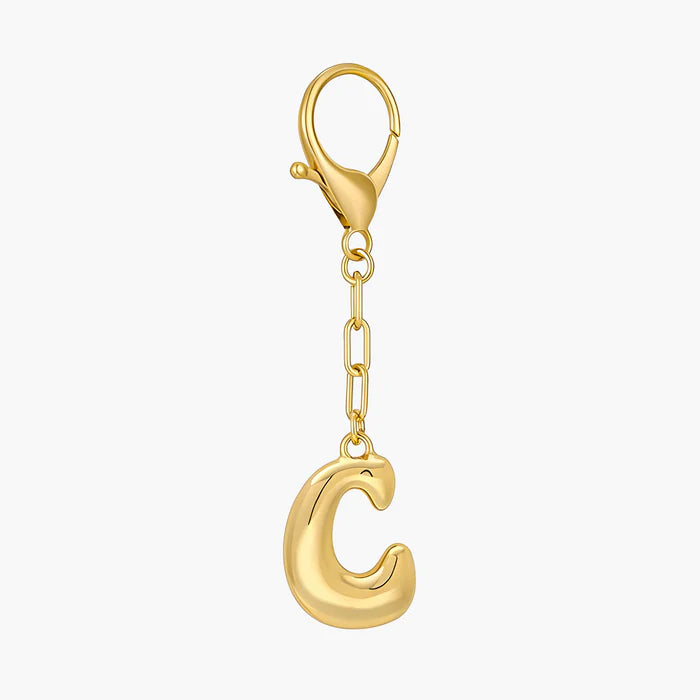 Bubble Letter Initial Keychain & Bag Charm - Gold