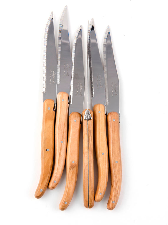LAGUIOLE OLIVE WOOD KNIVES ACRYLIC LID (SET OF 6)