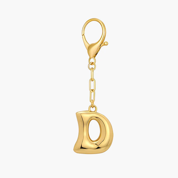 Bubble Letter Initial Keychain & Bag Charm - Gold