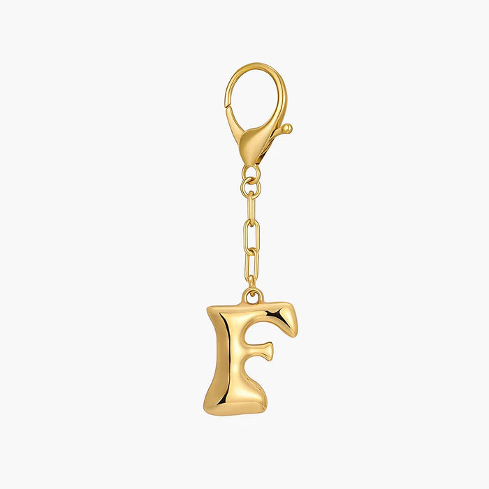 Bubble Letter Initial Keychain & Bag Charm - Gold