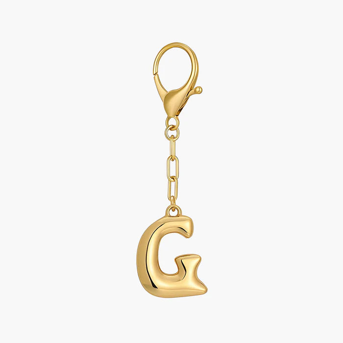 Bubble Letter Initial Keychain & Bag Charm - Gold