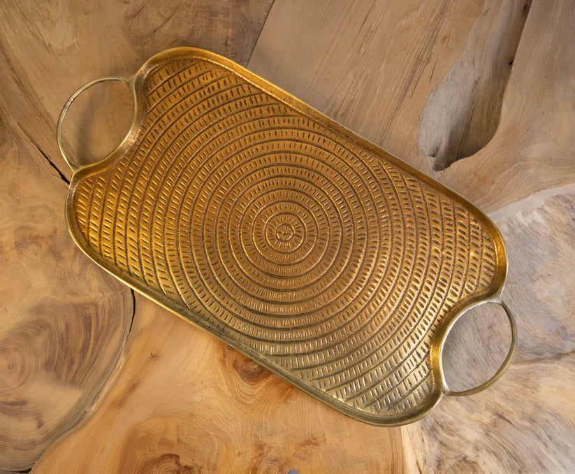 Bowl & Frame: Handcrafted Gold Serving Tray with Handles 24"