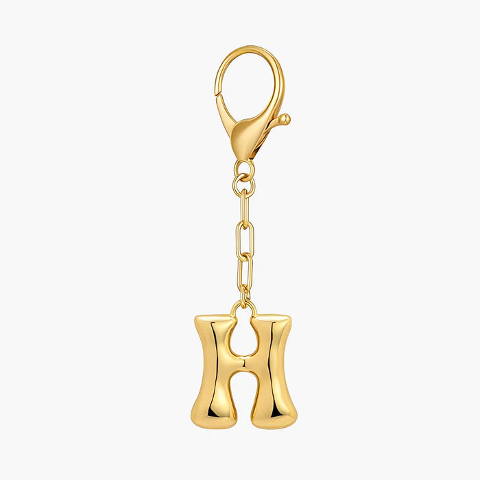 Bubble Letter Initial Keychain & Bag Charm - Gold