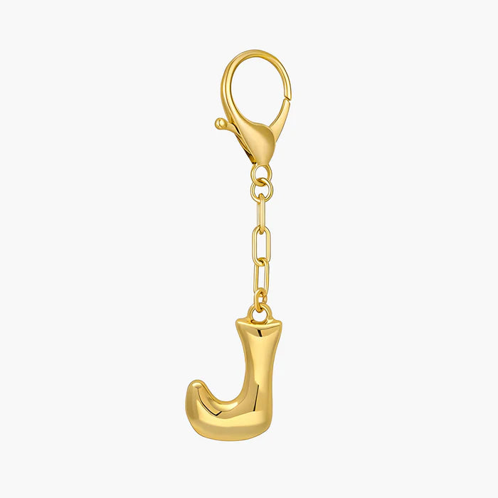 Bubble Letter Initial Keychain & Bag Charm - Gold