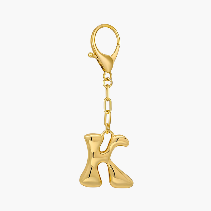 Bubble Letter Initial Keychain & Bag Charm - Gold