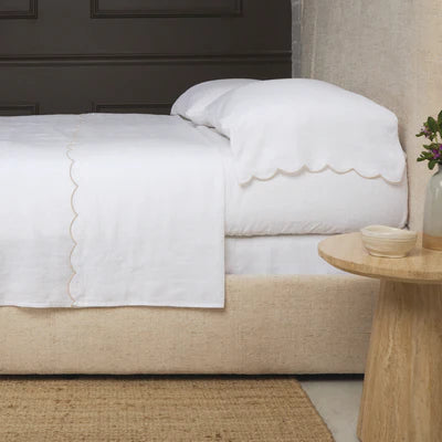 KELLY LINEN SHEET SET - White/Flax