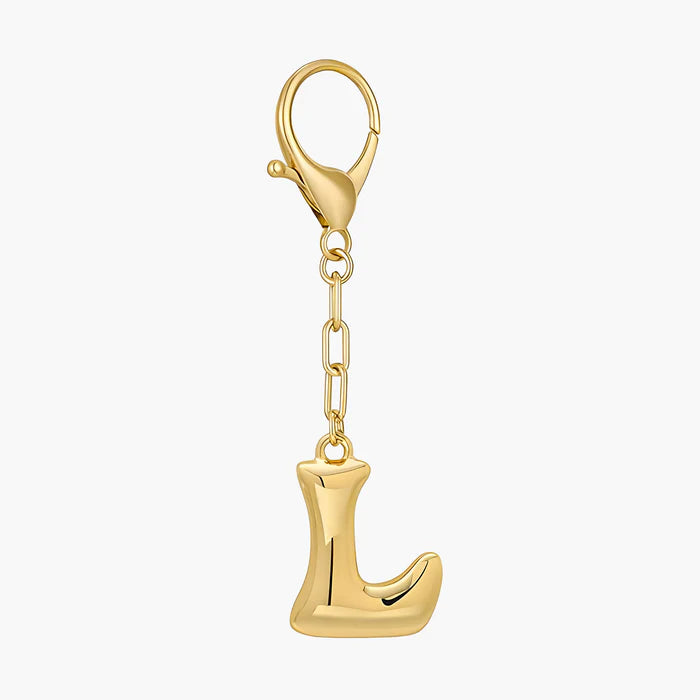 Bubble Letter Initial Keychain & Bag Charm - Gold