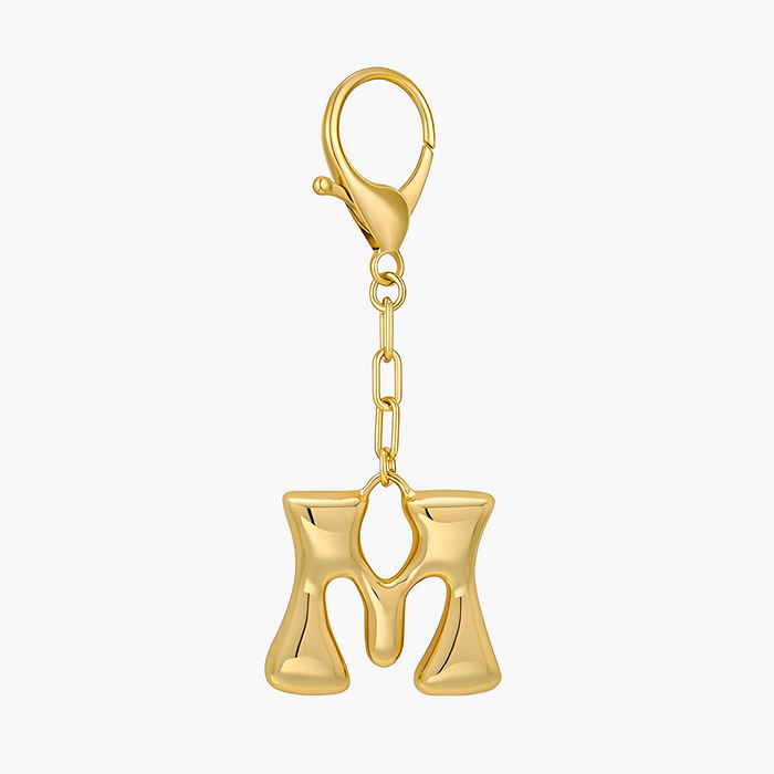 Bubble Letter Initial Keychain & Bag Charm - Gold