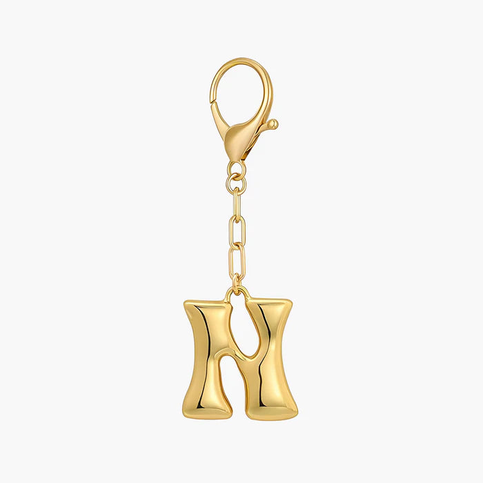 Bubble Letter Initial Keychain & Bag Charm - Gold