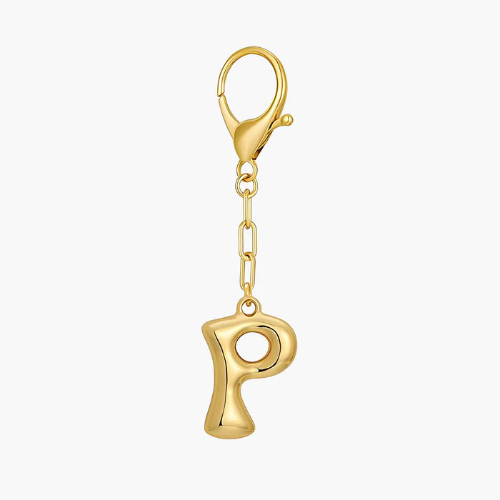 Bubble Letter Initial Keychain & Bag Charm - Gold