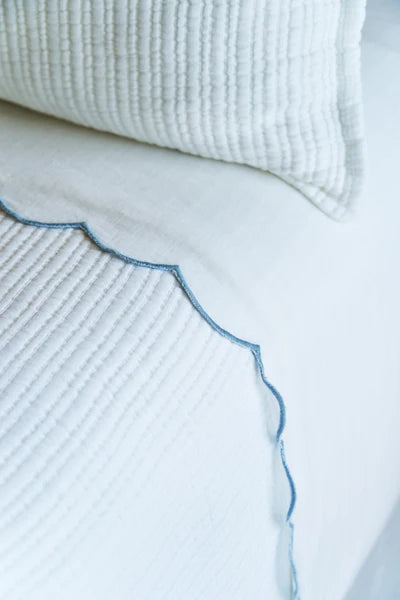 KELLY LINEN SHEET SET - White/French Blue