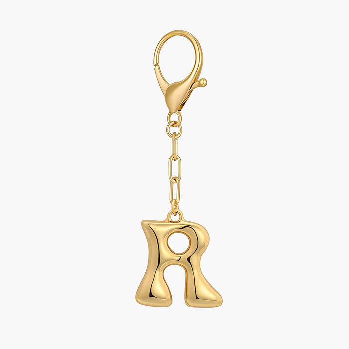 Bubble Letter Initial Keychain & Bag Charm - Gold