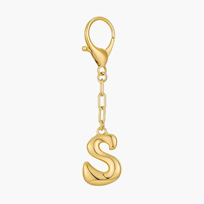 Bubble Letter Initial Keychain & Bag Charm - Gold
