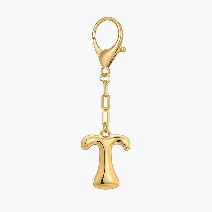 Bubble Letter Initial Keychain & Bag Charm - Gold