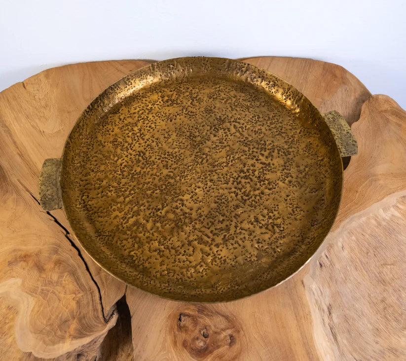 Bowl & Frame: Antique Brass Textured Tray 19.5"