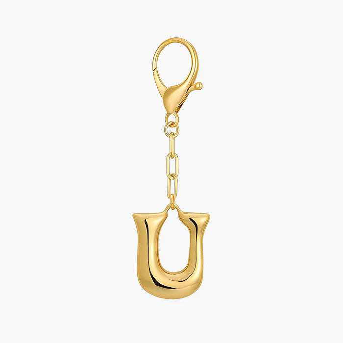 Bubble Letter Initial Keychain & Bag Charm - Gold