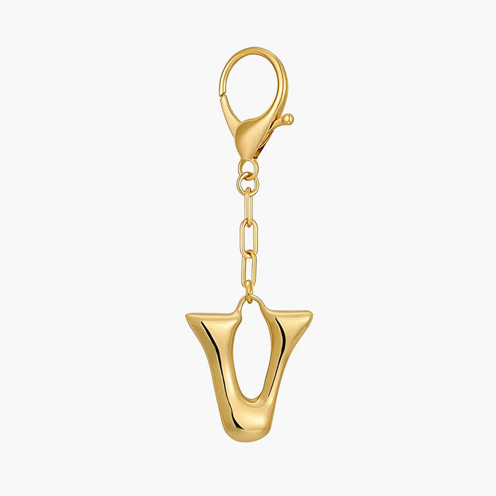 Bubble Letter Initial Keychain & Bag Charm - Gold