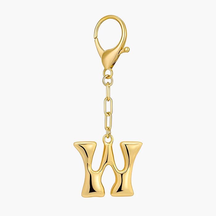 Bubble Letter Initial Keychain & Bag Charm - Gold