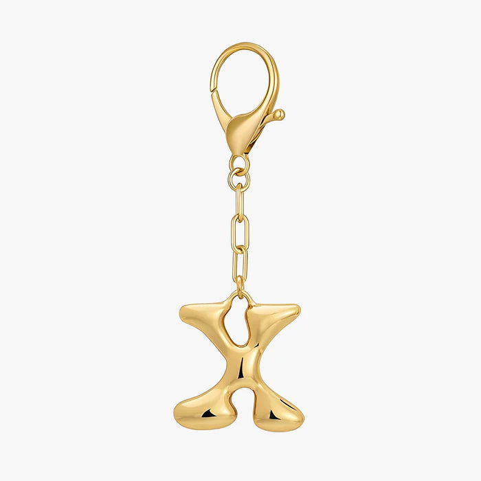 Bubble Letter Initial Keychain & Bag Charm - Gold