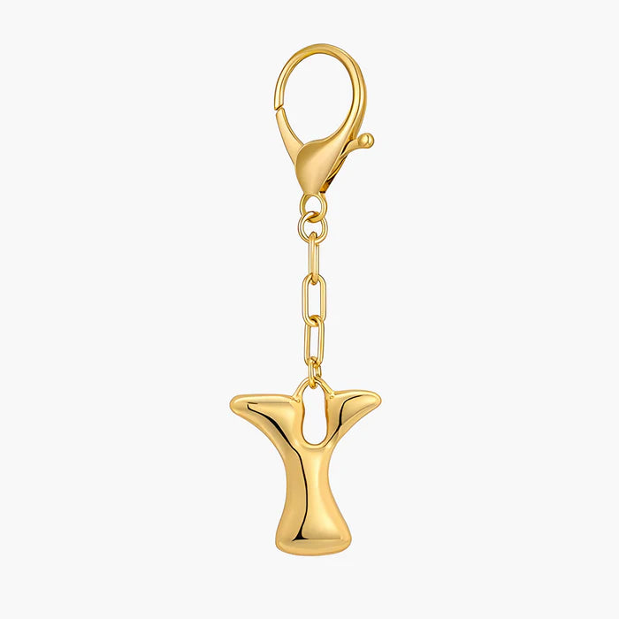 Bubble Letter Initial Keychain & Bag Charm - Gold