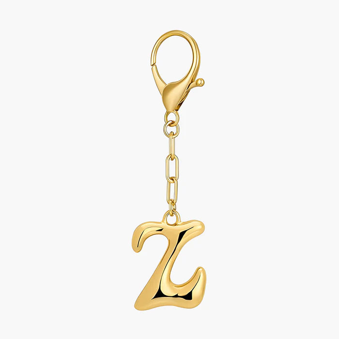 Bubble Letter Initial Keychain & Bag Charm - Gold