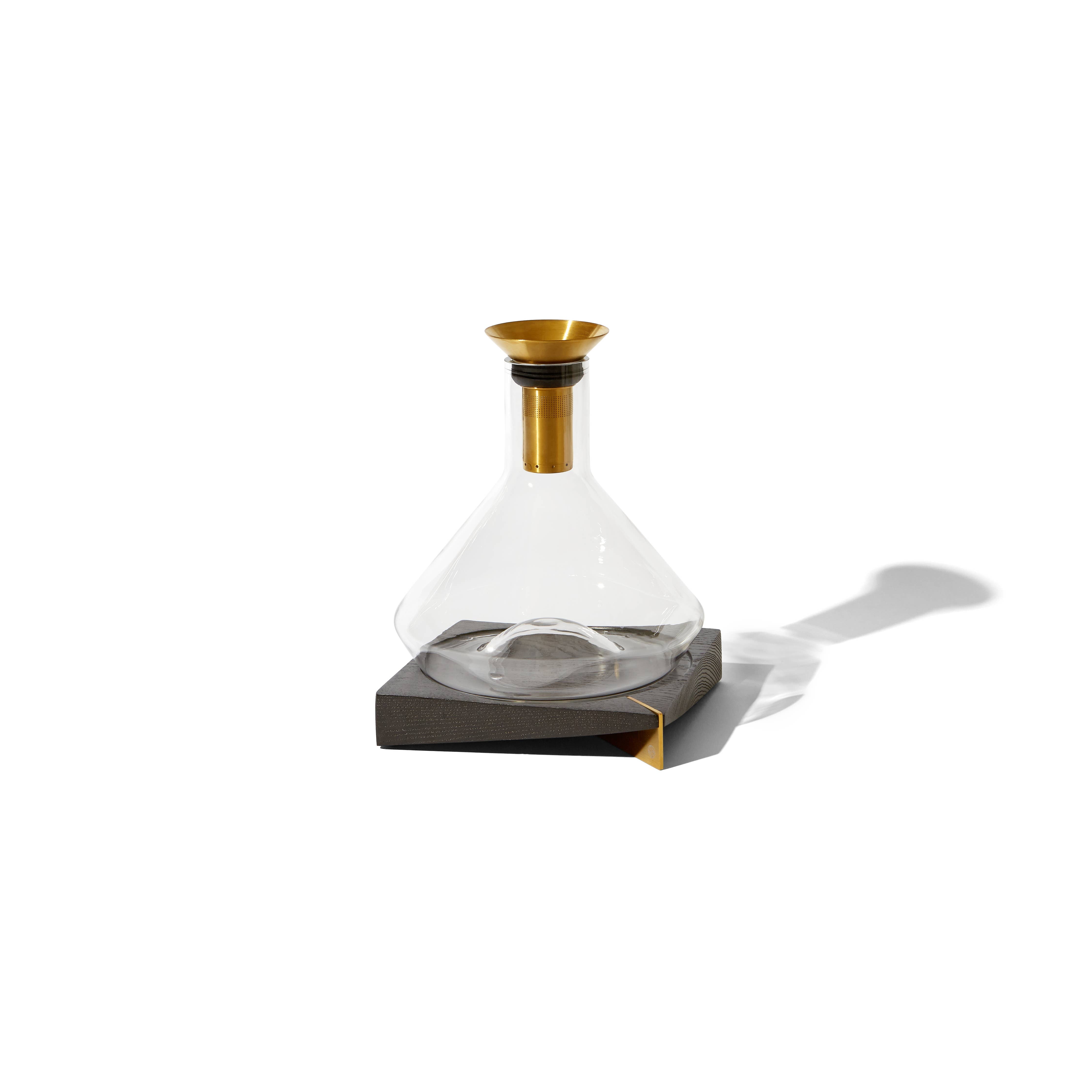 Brass Toned Decanter with Acacia Wood Coaster
