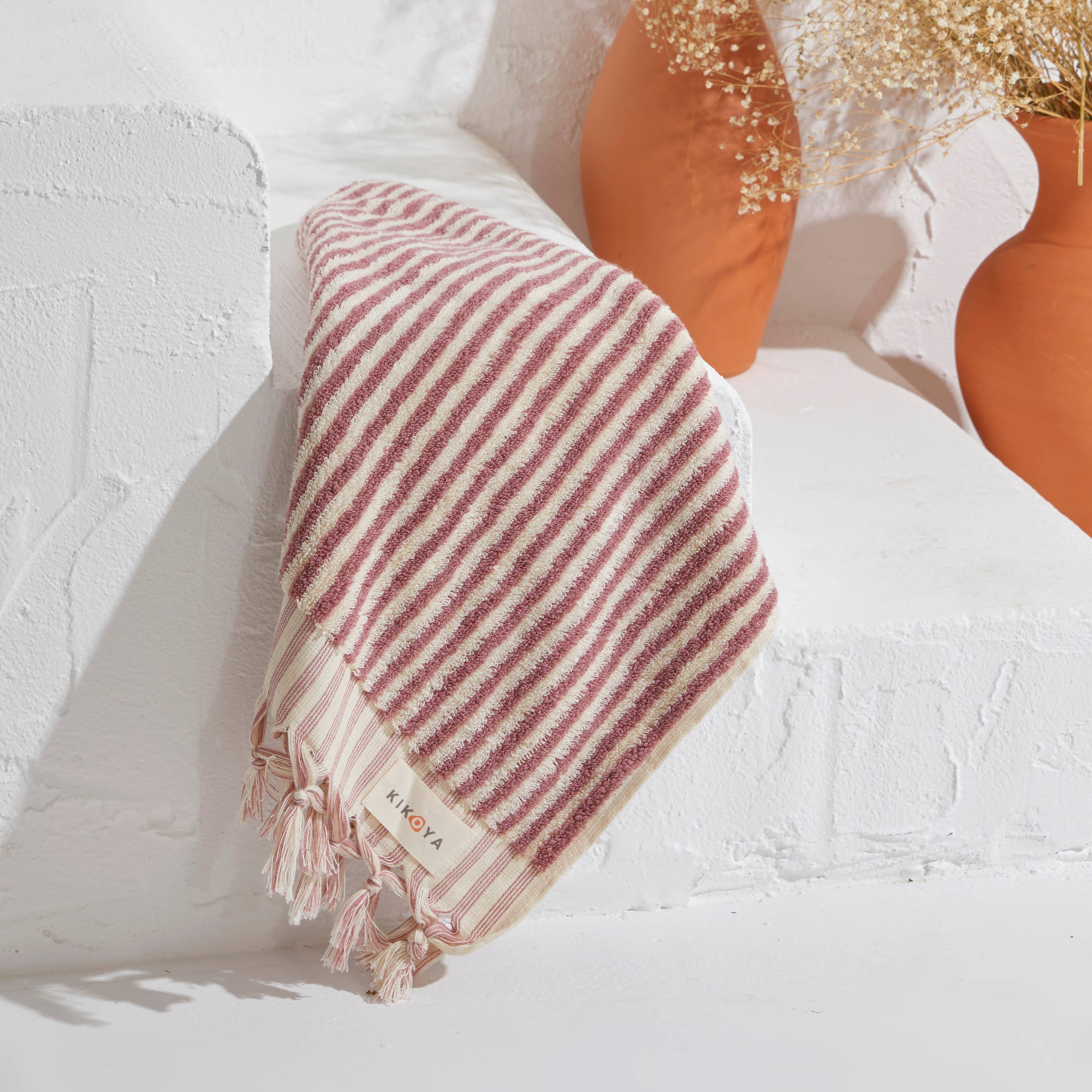 Stripe Bubble Handloomed Turkish Hand Towels 17x38" Bohemian