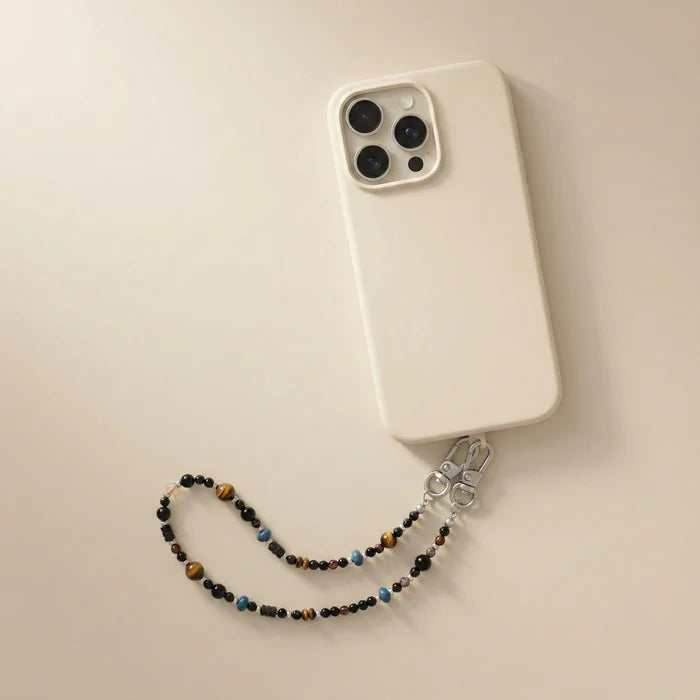 Natural Stone Phone Chain - Black Agate