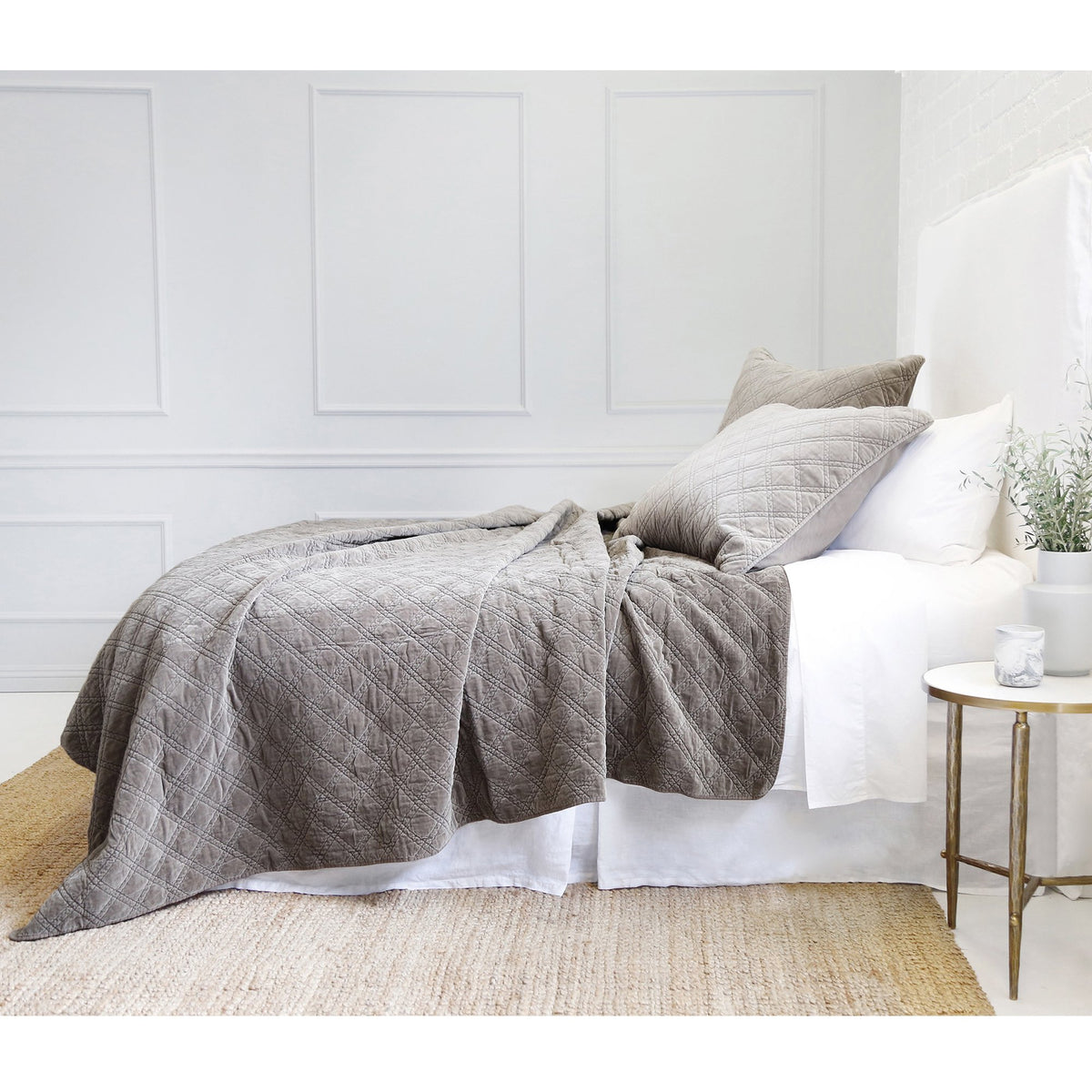 POM POM BRUSSELS COVERLET COLLECTION - PEWTER