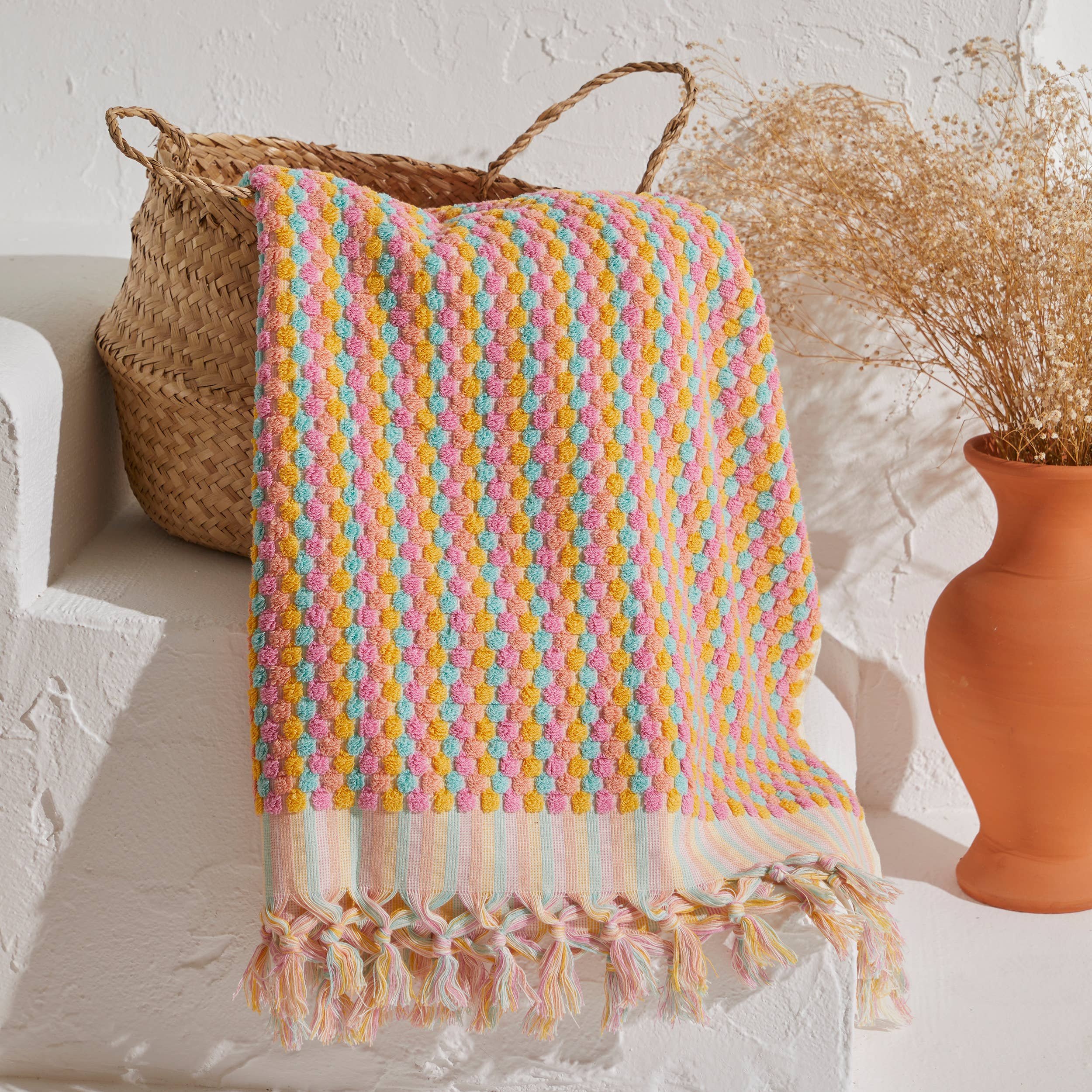 Pompom Bubble Handloom Bath Turkish Towels Farmhouse Decor