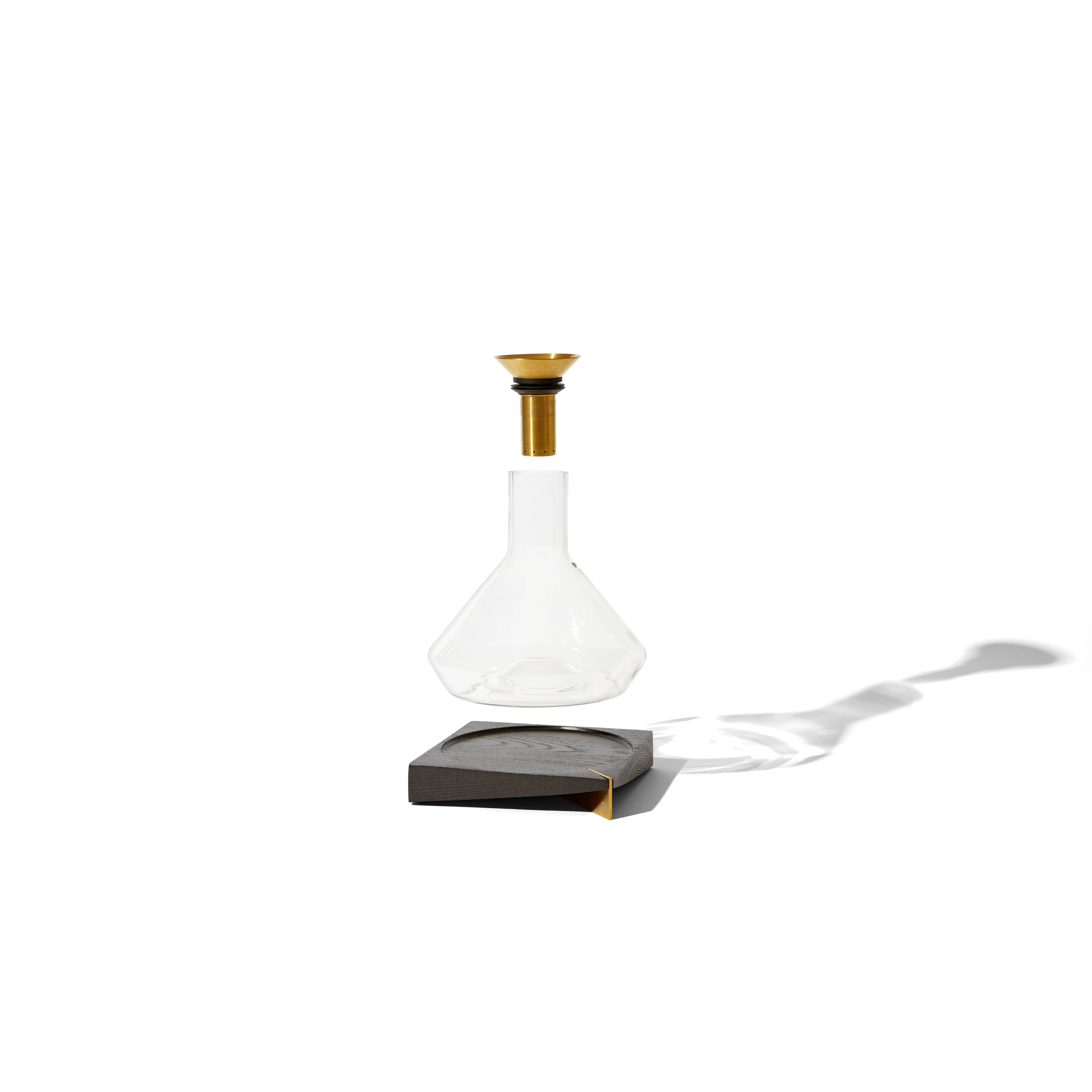 Brass Toned Decanter with Acacia Wood Coaster