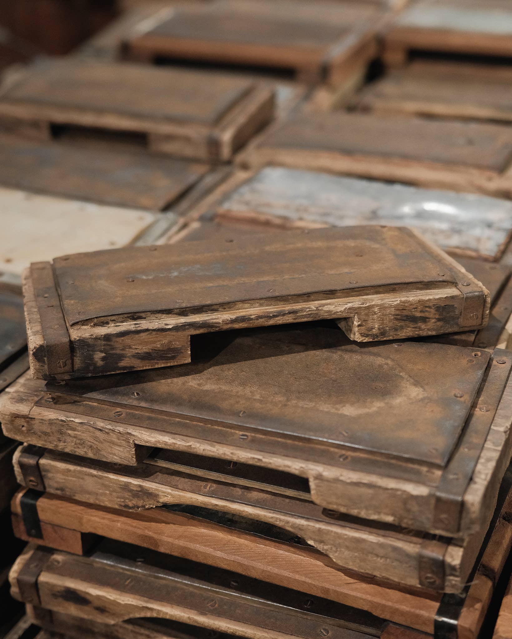 Vintage Metal-Topped Wooden Risers