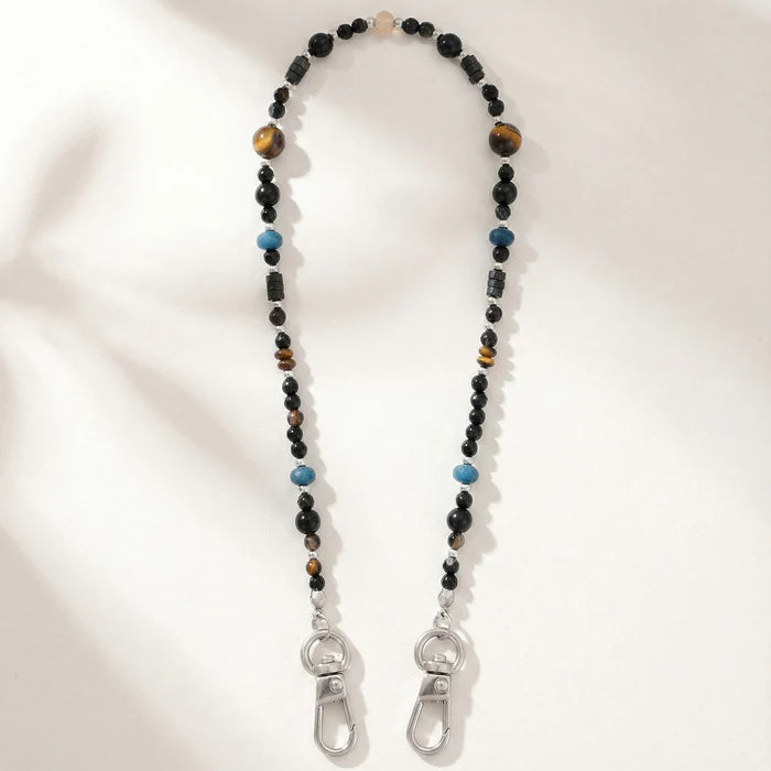Natural Stone Phone Chain - Black Agate