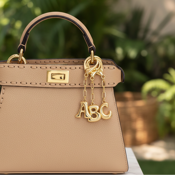 Bubble Letter Initial Keychain & Bag Charm - Gold