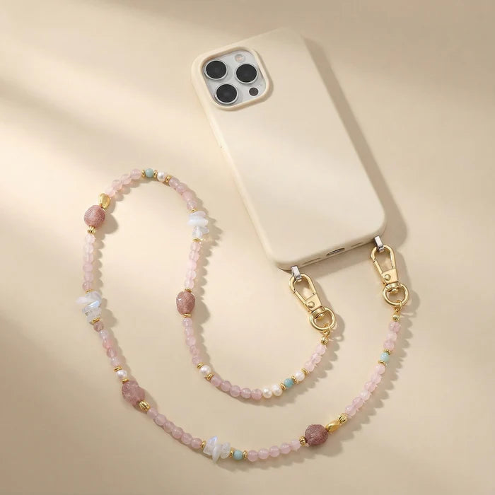 Natural Stone Phone Chain - Rose Quartz