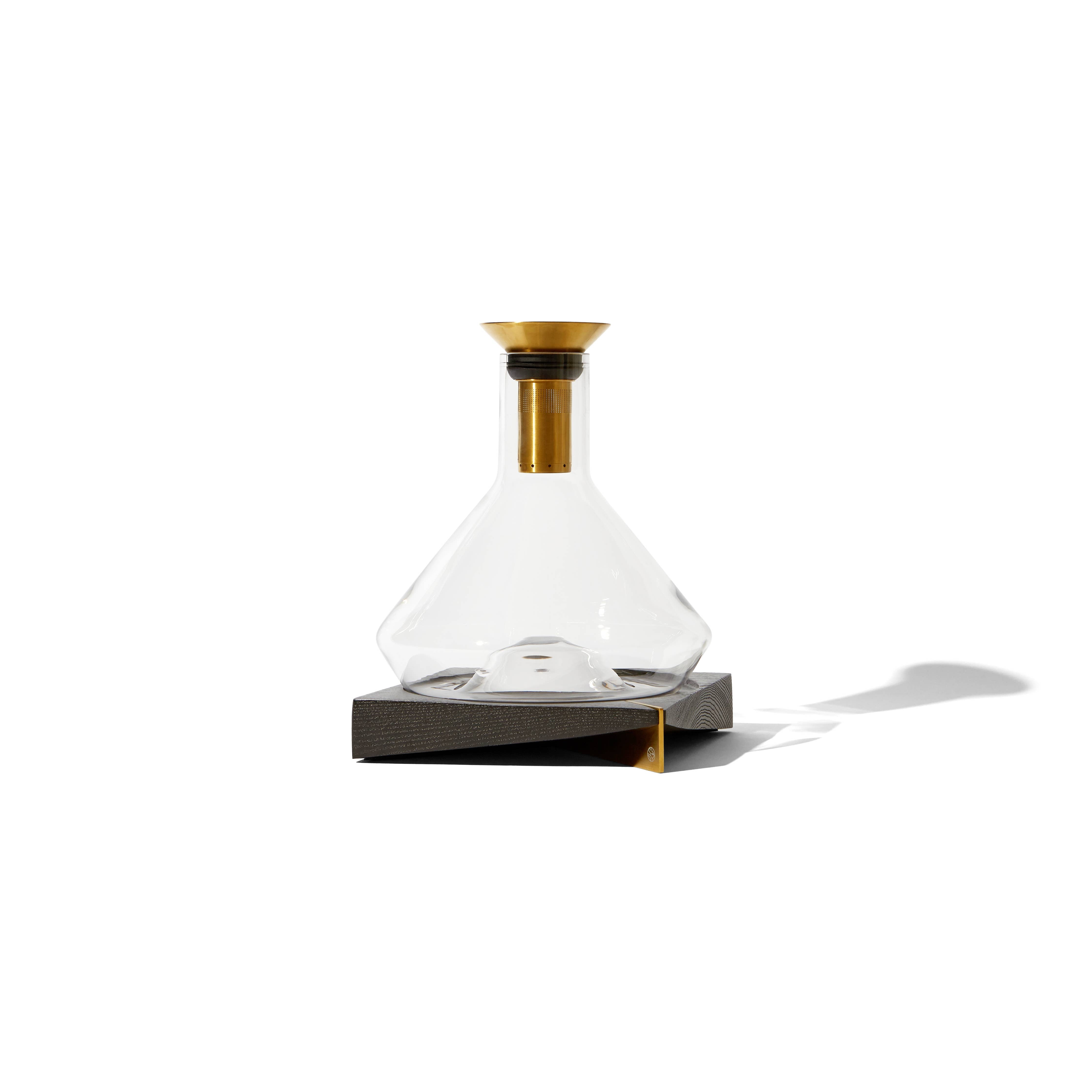 Brass Toned Decanter with Acacia Wood Coaster
