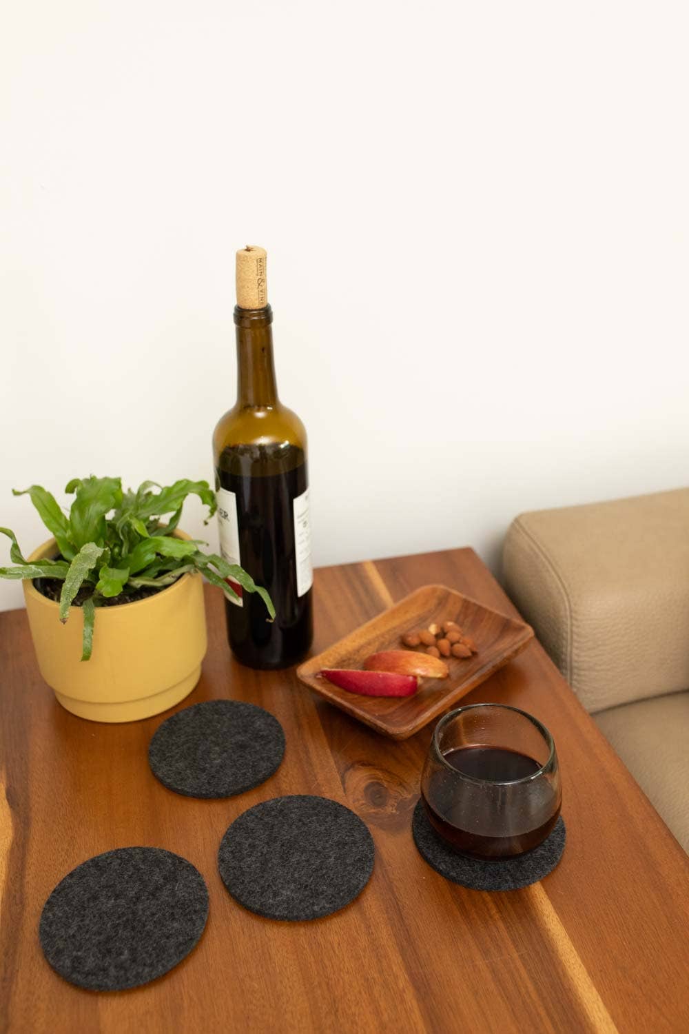 Bierfilzl Merino Wool Felt Round Coaster Solid 4 Pack