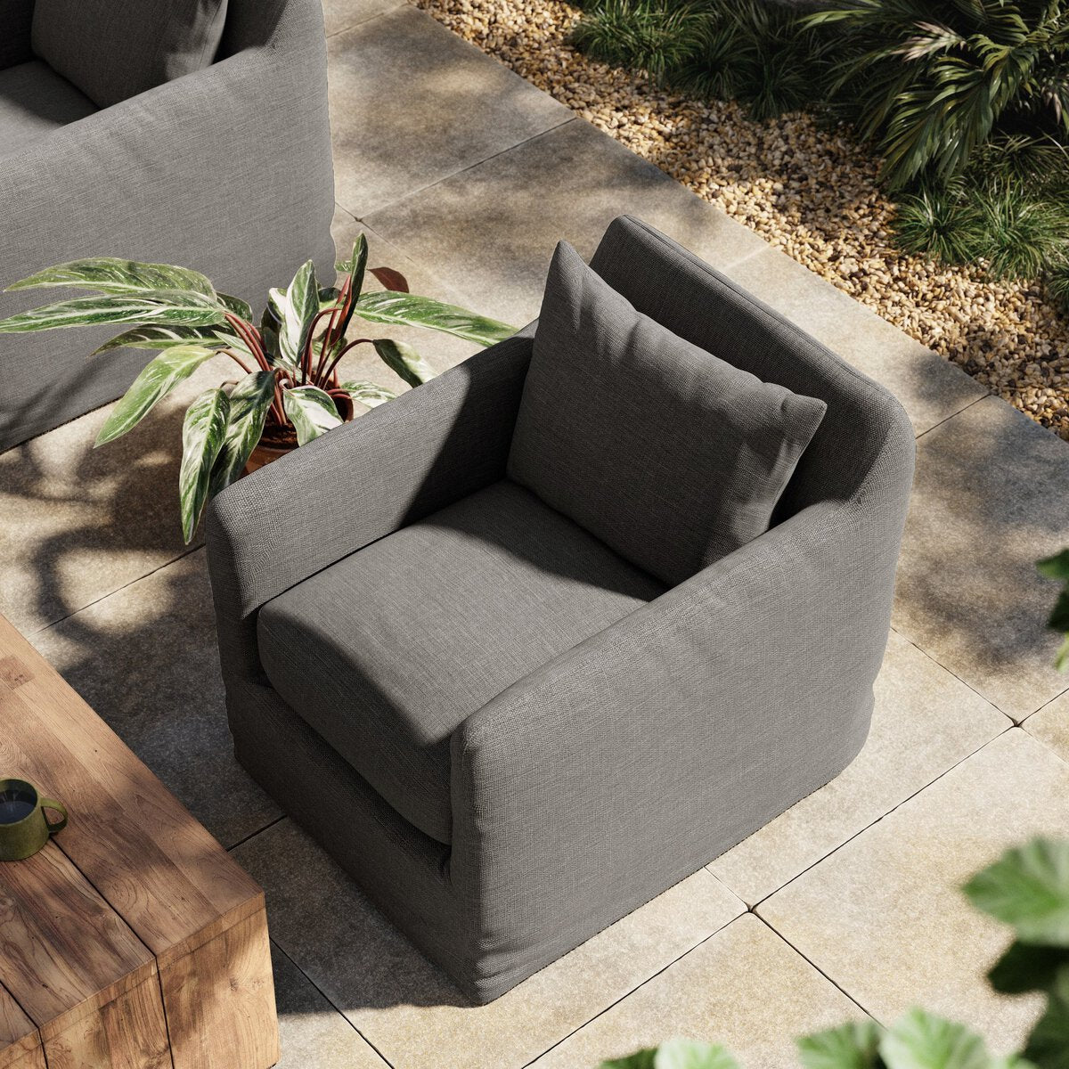 David Outdoor Slipcovered Swivel Chair