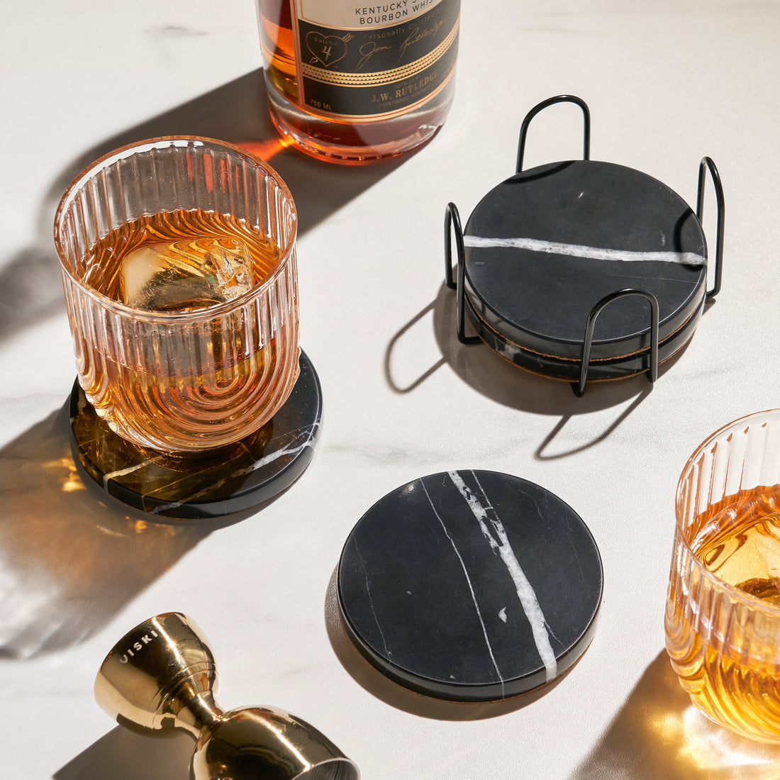 BLACK MARBLE COASTER SET